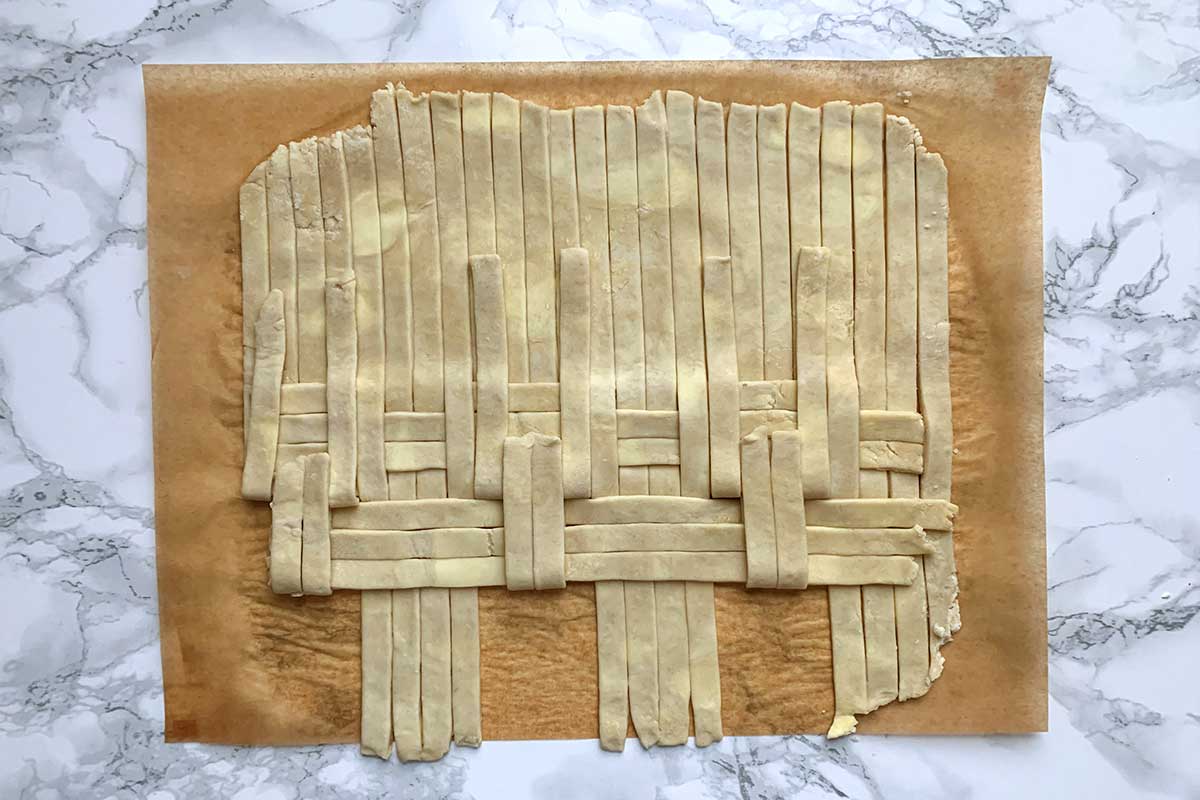 Same dough as previous image, with all vertical strips folded back