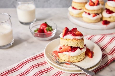 Buttermilk Strawberry Shortcakes on a plate - select to zoom