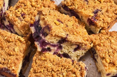 Detailed photo of Emancipation Breakfast Cake slices arranged in on a counter - select to zoom