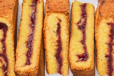 Gâteau Breton sliced and arranged showing the layers of cake and filling - select to zoom