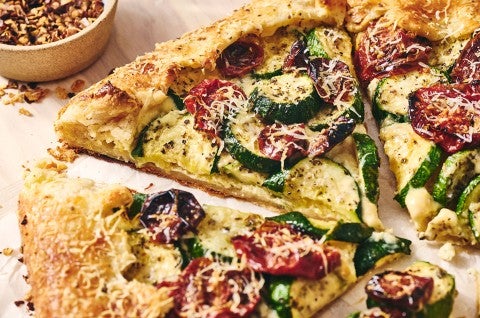 Savory Zucchini Galette sliced and seen from the side - select to zoom