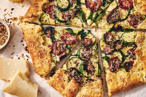 Savory Zucchini Galette sliced and seen from above - select to zoom