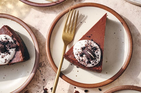 Chocolate Cheesecake seen from above on a plate - select to zoom