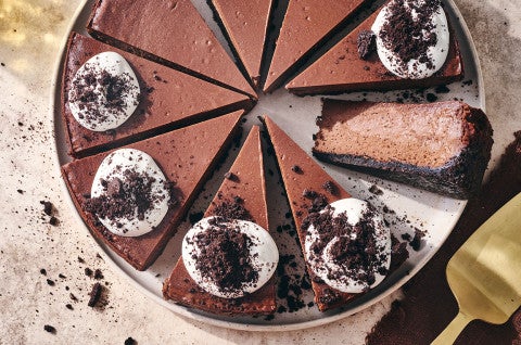 Chocolate Cheesecake seen from above and sliced - select to zoom