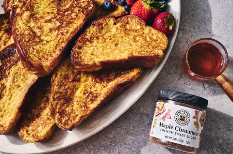 French Toast on a plate with a jar of Maple Cinnamon from King Arthur Baking - select to zoom