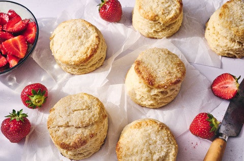 Strawberry Shortcake seen from above on a table cloth - select to zoom