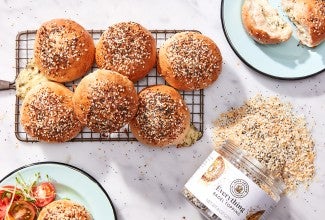 Cream Cheese-Stuffed Bagel Pockets on a cooling rack