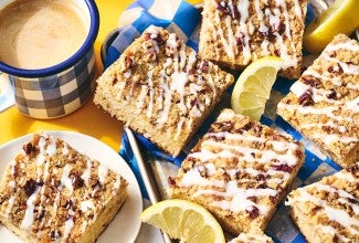 Lemon Streusel Coffee Cake arranged on a counter