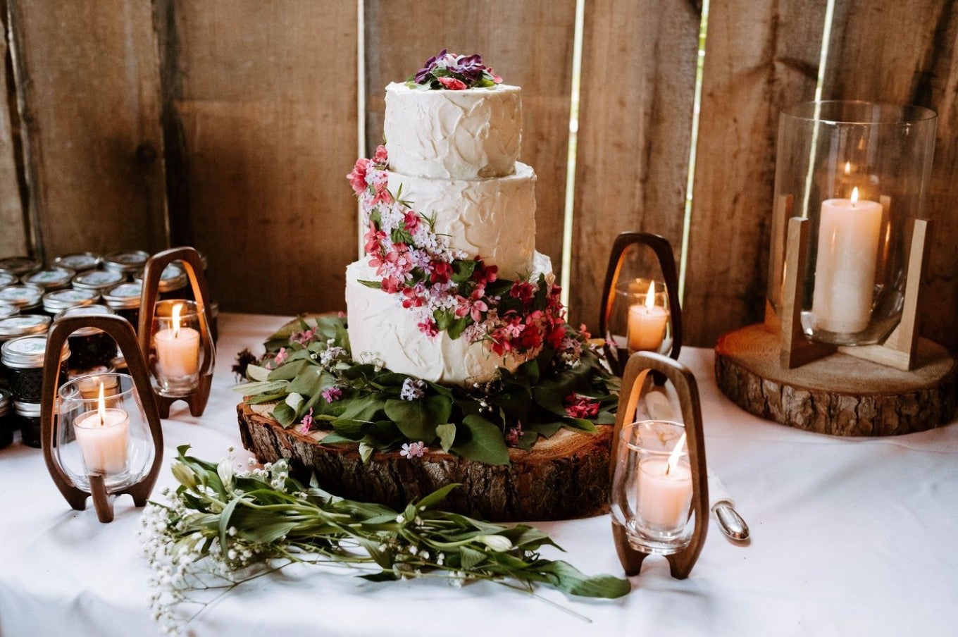 3 tier wedding cake decorated with flowers
