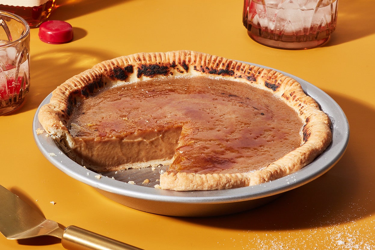 A Maple Cream Pie with a single slice removed