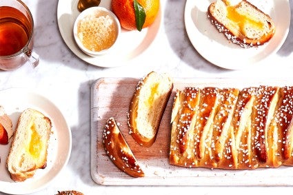 Braided lemon bread being served