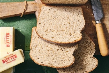 Whole Wheat and Rye Sourdough Bread sliced up
