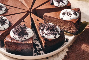 Sliced Chocolate Cheesecake on a plate.
